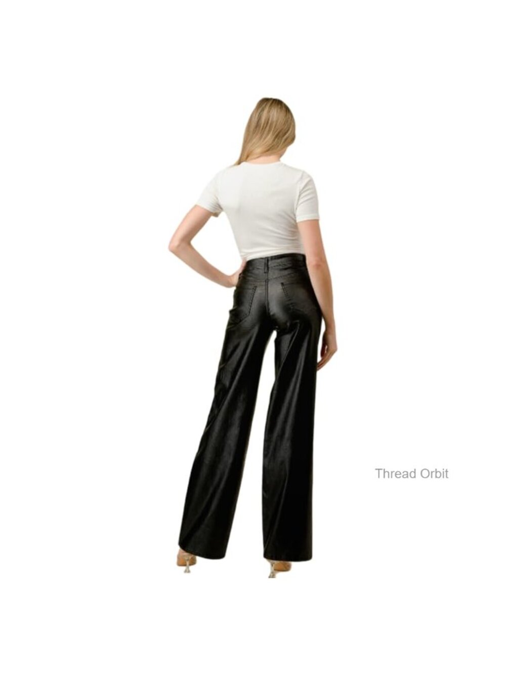 Super Stretch Faux Leather High Waisted Wide Leg Pants - Picture 2 of 3